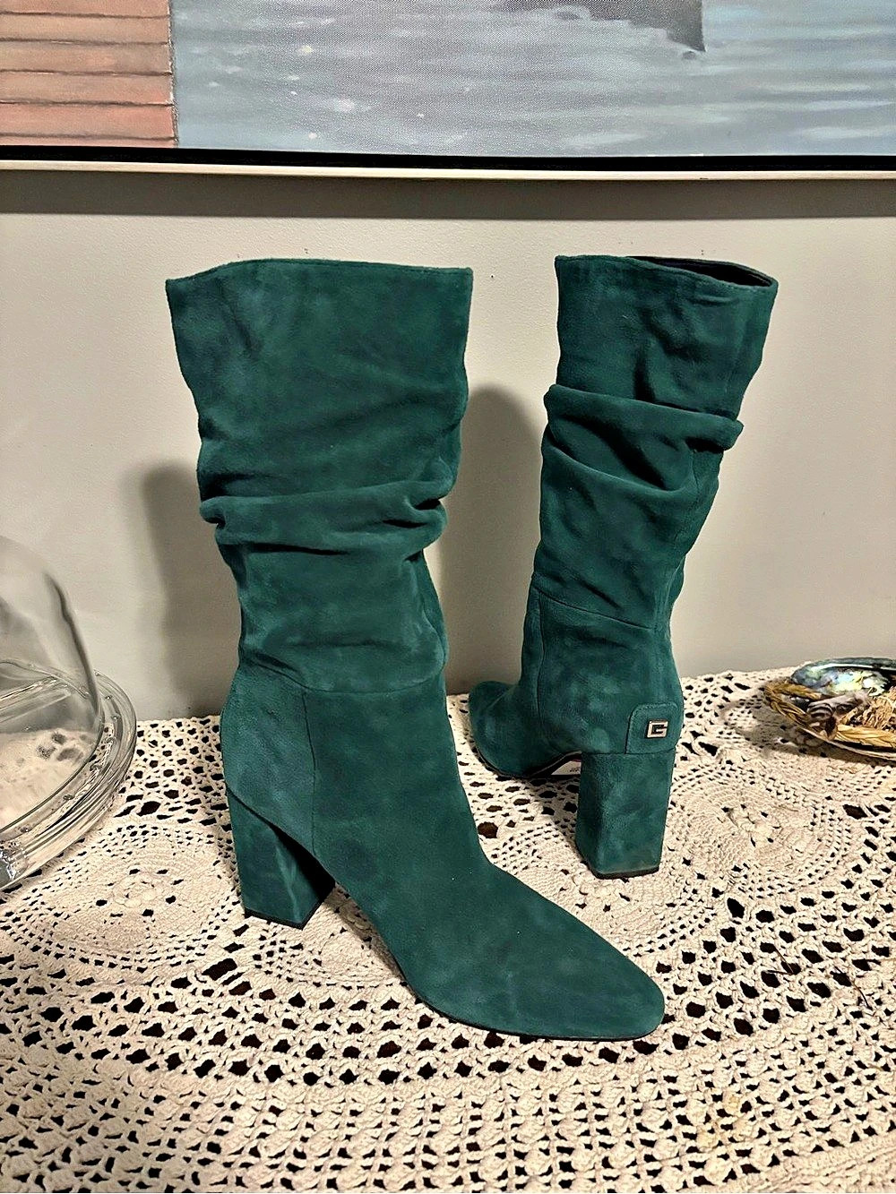 GUESS Green Slouch Heeled Boots